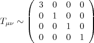 $$T_{\mu \nu} \sim \left( {\begin{array}{cccc}
3 &   0 &   0 & 0   \\
0 &  1 &   0  & 0    \\
0  &   0  &  1 & 0   \\
0 &  0 &  0 & 1  \\
 \end{array} } \right)$$