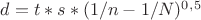 $d=t*s*(1/n-1/N)^0^,^5$