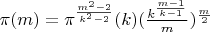 \pi(m)=\pi^{\frac{m^2-2}{k^2-2}}(k)(\frac{k^\frac{m-1}{k-1}}{m})^{\frac{m}{2}}