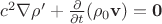 $c^2\nabla \rho'+\frac{\partial}{\partial t}(\rho_0\mathbf v)=\mathbf 0$