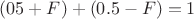 $(05+F)+(0.5-F)=1$