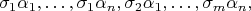 $$\sigma_1\alpha_1,\ldots,\sigma_1\alpha_n, \sigma_2\alpha_1, \ldots, \sigma_m\alpha_n,$$