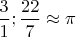$\dfrac{3}{1};\dfrac{22}{7}\approx\pi$