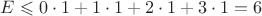 $E \leqslant 0 \cdot 1 + 1 \cdot 1 + 2 \cdot 1 + 3 \cdot 1 = 6$