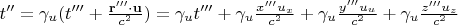 $t'' = \gamma_{u}(t''' + \frac{\mathbf{r'''} \cdot \mathbf{u}}{c^2}) = \gamma_u t''' + \gamma_u \frac{x''' u_x}{c^2} +  \gamma_u  \frac{y''' u_u}{c^2} + \gamma_u  \frac{z''' u_z}{c^2}   $
