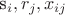 s_i, r_j, x_{ij}