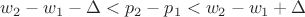 $w_2-w_1-\Delta<p_2-p_1<w_2-w_1+\Delta$
