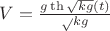 $ V = \frac {g\th{\sqrt {kg}}(t)} \sqrt{kg} $