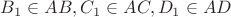 $B_1 \in AB, C_1 \in AC, D_1 \in AD$