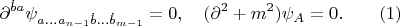 $$
\partial^{\dot{b} a}\psi_{a...a_{n - 1}\dot{b}...\dot{b}_{m - 1}} = 0, \quad (\partial^{2} + m^{2})\psi_{A} = 0. \qquad (1)
$$