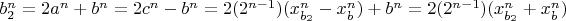 $b_2^n=2a^n+b^n=2c^n-b^n=2(2^{n-1})(x_{b_2}^n-x_b^n)+b^n=2(2^{n-1})(x_{b_2}^n+x_b^n)$