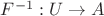 $ F^{-1} : U  \to A$