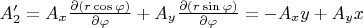 $A'_2=A_x\frac{\partial(r\cos\varphi)}{\partial \varphi}+A_y\frac{\partial(r\sin\varphi)}{\partial \varphi}=-A_x y + A_y x$