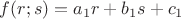 $f(r;s)=a_1r+b_1s+c_1$ $f(r;s)=a_1r+b_1s+c_1$