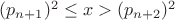 $\[
(p_{n + 1} )^2  \le x > (p_{n + 2} )^2 
\]
$
