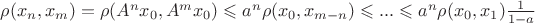 $\rho(x_n,x_m)=\rho(A^n x_0,A^m x_0)\leqslant a^n \rho(x_0,x_{m-n})\leqslant ... \leqslant a^n \rho(x_0,x_1)\frac{1}{1-a}$