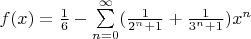 $f(x)=\frac{1}{6}-\sum\limits_{n=0}^\infty(\frac{1}{2^n+1}+\frac{1}{3^n+1}) x^n$