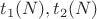 $t_1(N), t_2(N)$ $t_1(N), t_2(N)$
