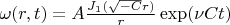 $\omega(r,t)=A \frac{J_1(\sqrt{-C}r)}{r}\exp(\nu Ct)$