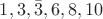 $1,3,\bar{3},6,8,10$ $1,3,\bar{3},6,8,10$