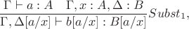 $$\frac{\Gamma\vdash a:A \quad \Gamma,x:A,\Delta\vdashb:B}{\Gamma,\Delta\lbrack a/x \rbrack\vdash b\lbrack a/x \rbrack : B \lbrack a/x \rbrack}Subst_1,$$