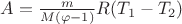 $A = \frac{m}{M(\varphi - 1)}R(T_1 - T_2)$