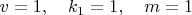 $v=1,\quad k_1=1,\quad m=1$