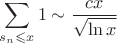 $$\sum_{s_n\leqslant x}1\sim\frac{cx}{\sqrt{\ln x}}$$