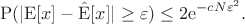 $$
\mathrm{P}(|\mathrm{E}[x] -\hat{\mathrm{E}}[x] |\geq \varepsilon)\leq 2\mathrm{e}^{-cN\varepsilon^2}.
$$