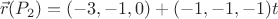 $$\vec{r}(P_2)=(-3,-1,0) + (-1,-1,-1) t$$