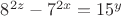 $8^{2z}-7^{2x}=15^y$