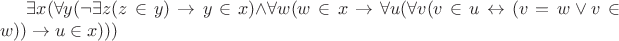 $\exists x (\forall y (\neg\exists z (z \in y) \to y \in x) \wedge $\forall w (w \in x \to \forall u(\forall v (v \in u \leftrightarrow (v = w \vee v \in w)) \to u \in x)))$