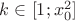 $k\in[1;x_{0}^{2}]$
