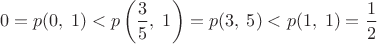 $$0=p(0,\;1)<p\left(\frac{3}{5},\;1\right)=p(3,\;5)<p(1,\;1)=\frac{1}{2}$$
