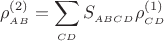 $$
\rho^{(2)}_{_{AB}} = \sum_{_{CD}} S_{_{ABCD}} \rho^{(1)}_{_{CD}}
$$