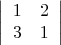 $$\left| {\begin{array}{*{20}c}
   1 & 2  \\
   3 & 1  \\
\end{array}} \right|$
$