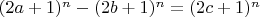 $(2a+1)^n-(2b+1)^n=(2c+1)^n$