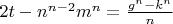 $2t-n^{n-2}m^n=\frac{g^n-k^n}{n}$