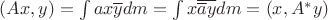 $(Ax,y)=\int ax\overline ydm=\int x\overline{\overline ay}dm=(x,A^*y)$