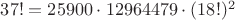 $37! = 25900 \cdot 12964479 \cdot (18!)^2$