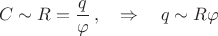 $$
C\sim R=\frac{q}{\varphi}\,,\quad\Rightarrow\quad q\sim R\varphi
$$