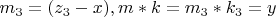 $ m_3=(z_3-x), m*k=m_3*k_3=y $