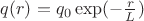 $q(r)=q_0 \exp(-\frac{r}{L})$