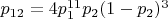$p_{12}=4p_1^{11}p_2(1-p_2)^3$