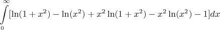 $$\int\limits_0^\infty[\ln(1+x^2)-\ln(x^2)+x^2\ln(1+x^2)-x^2\ln(x^2)-1]dx$$