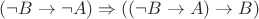 $(\neg B \rightarrow \neg A) \Rightarrow ((\neg B \rightarrow A) \rightarrow B)$