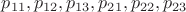 $p_{11}, p_{12}, p_{13}, p_{21}, p_{22}, p_{23}$