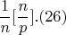 $$\frac {1}{n}[\frac {n}{p}].(26)$$