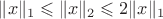$\| x \|_1 \leqslant \| x \|_2 \leqslant 2 \| x \|_1$