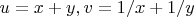 $u=x+y , v=1/x+1/y$